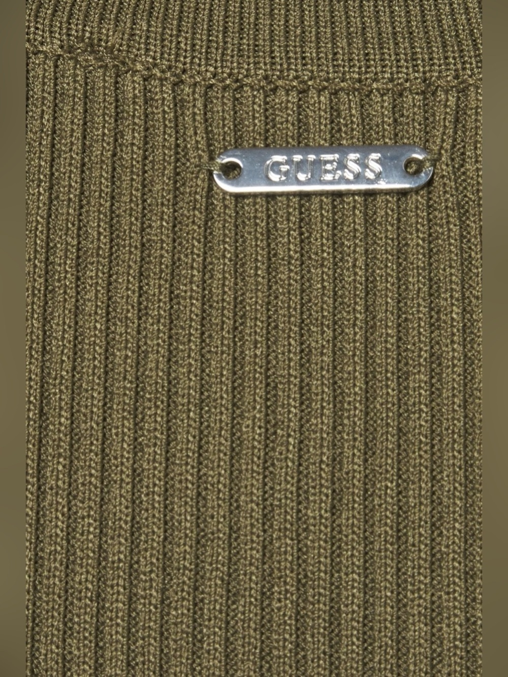Large GUESS Olive Ribbed Knit Dress - Picture 5 of 7